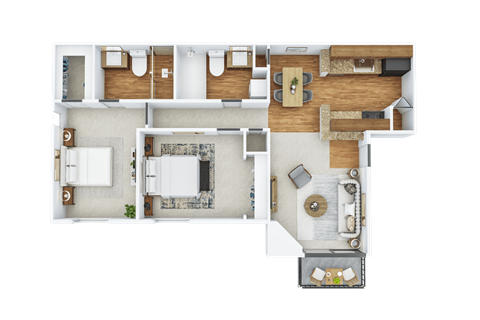 Floor plan for 2 beds, 2 baths, 850 sqft